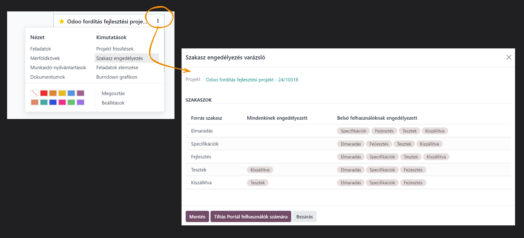 Feladatok mozgatásának korlátozása a szakaszok között